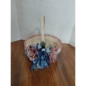 Vintage Purple And Blue Floral Basket Shabby Chic Awesome Basket